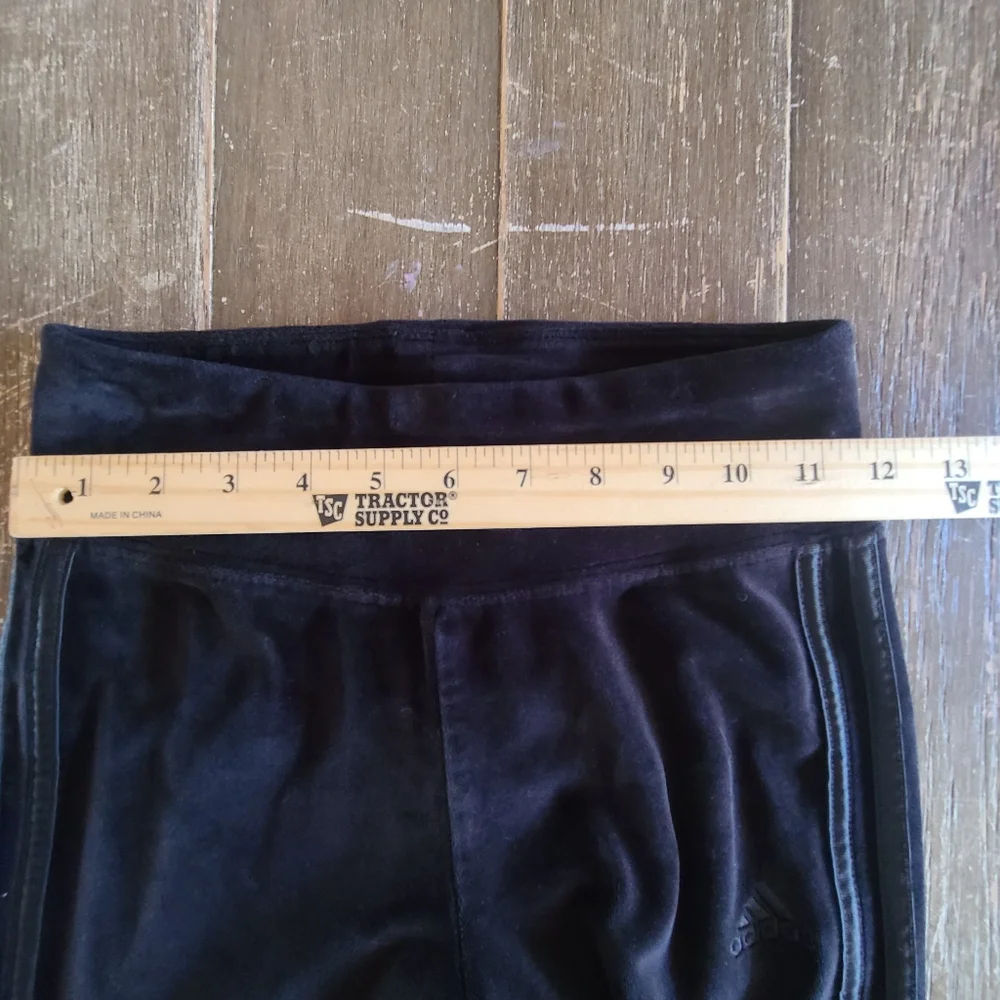 adidas Girls Velour Flare Leggings Black 3-Stripe Slim Fit Split Hem Size L 14